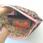 Pink Floral And Polka Dots Print Zipper Pouch..