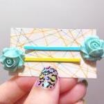 Clay Flower Bobby Hair Pin In A Pair ( Light Mint..