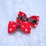 Mini Red Polka Dots Bow Hair Pins ( 2 In A Set )