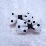 Mini White Polka Dots Bow Hair Pins ( 2 In A Set )