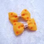 Mini Mustard Polka Dots Bow Hair Pins ( 2 In A Set..