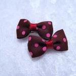 Mini Brown (chestnut) Polka Dots Bow Hair Pins ( 2..