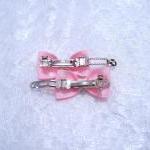 Mini Pastel Pink With White Polka Dots Bow Hair Pins ( 2