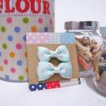 Mini Pastel Blue With Pink Polka Dots Bow Hair..