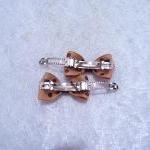 Mini Pastel Brown Polka Dots Bow Hair Pins ( 2 In..
