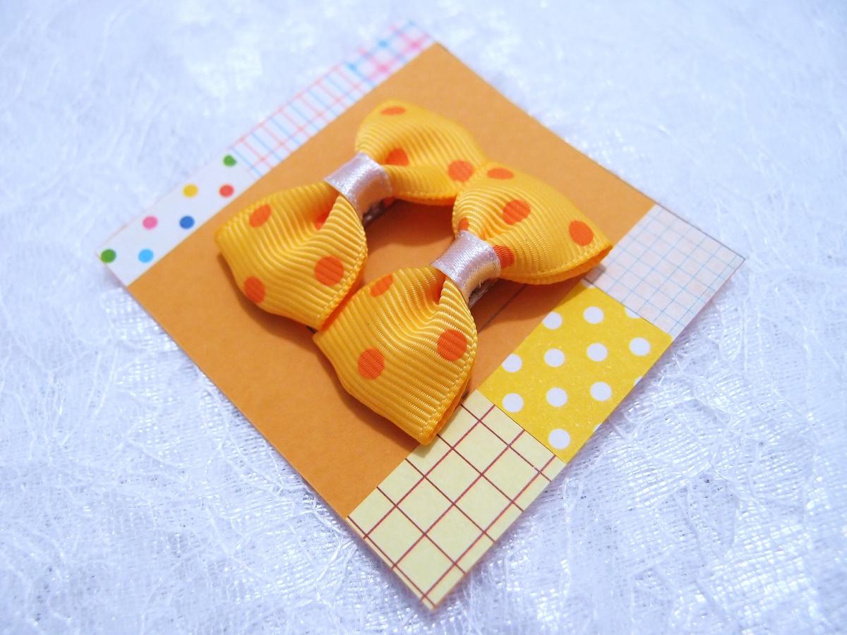 Mini Mustard Polka Dots Bow Hair Pins ( 2 In A Set )