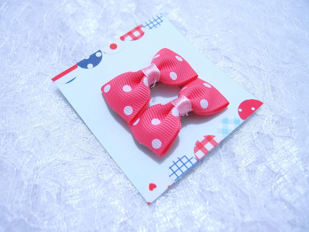 Mini Pink Polka Dots Bow Hair Pins ( 2 In A Set )