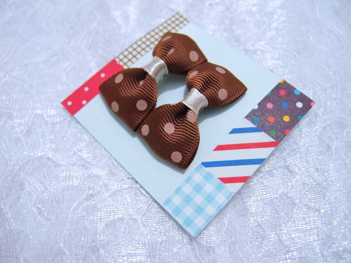Mini Brown (chocolate) Polka Dots Bow Hair Pins ( 2 In A Set )