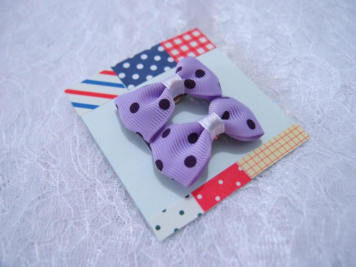 Mini Pastel Purple Polka Dots Bow Hair Pins ( 2 In A Set )